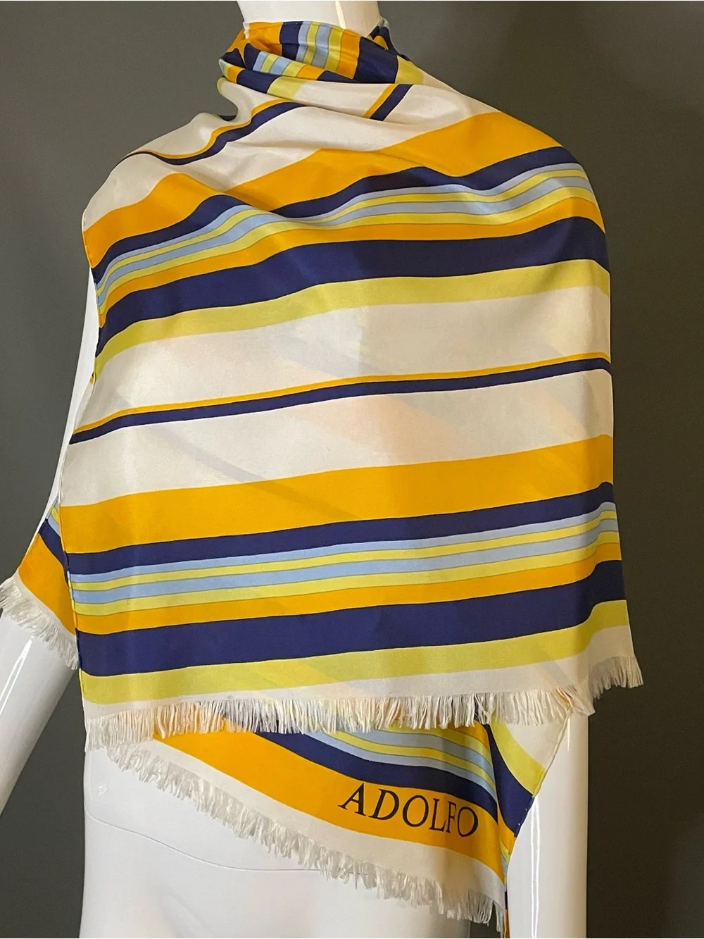 Large Vintage Adolfo Silk Scarf 23 x 53 In Very Good Condition